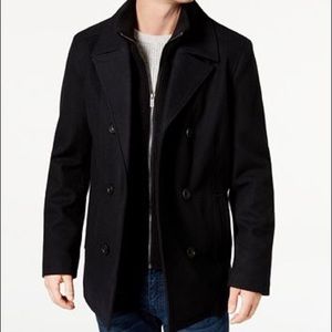 Kenneth Cole Double Breasted Wool Blend Peacoat